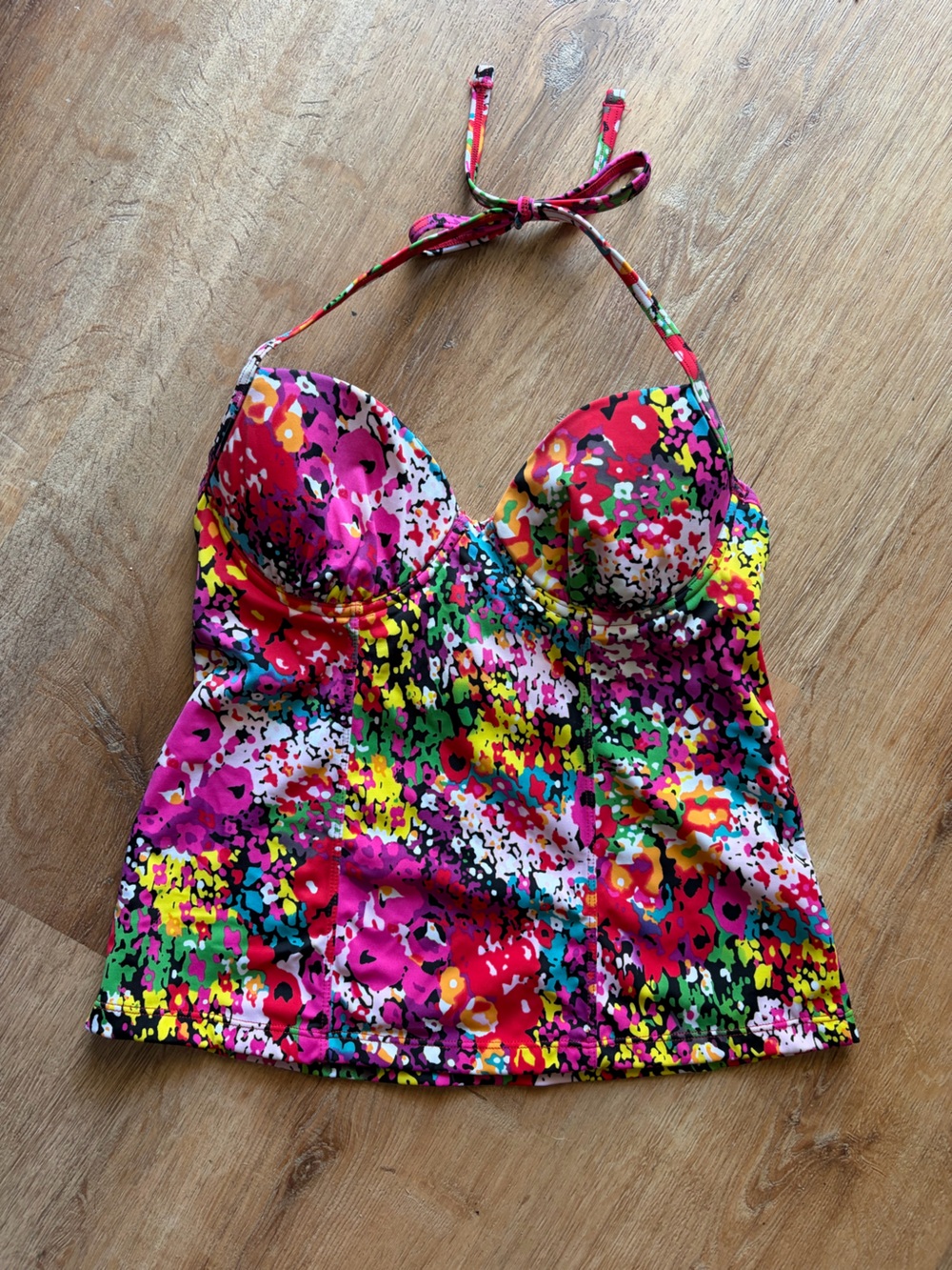 Colorful Abstract Rainbow Floral Bustier Halter Swim Tankini Top 34B